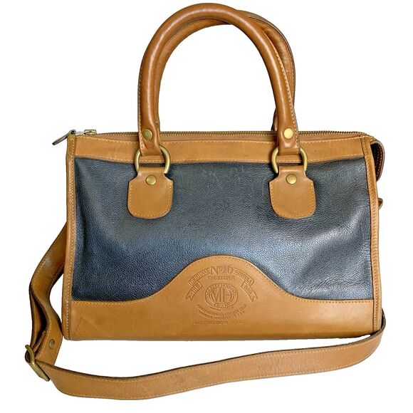 Vintage Marley Hodgson Ghurka No 16 The Keeper Navy Blue Tan Leather Satchel Bag - Picture 1 of 16